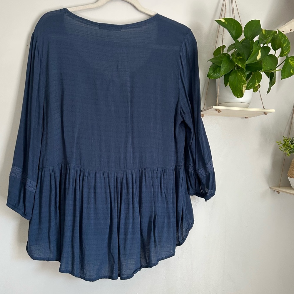 REWIND Navy Blue 3/4 Sleeve Flowy Spring BOHO Top SZ EXTRA LARGE (fits like M) - Picture 4 of 6